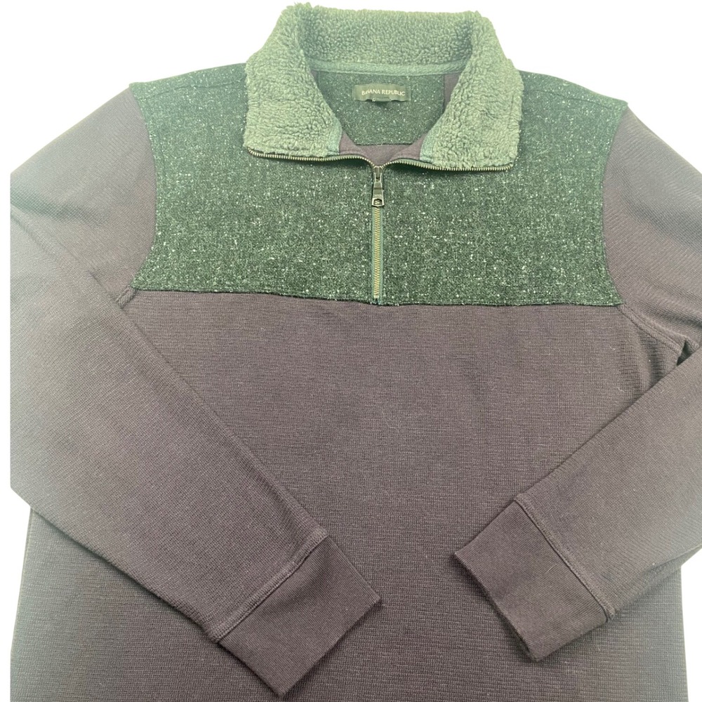 Banana Republic Mens Purple Quarter Zip Sherpa Collar Wool Blend Yoke Pullover L